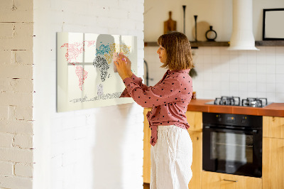 Magnetic writing board World map made of letters