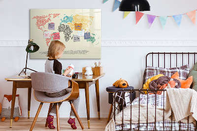 Magnetic writing board World map made of letters