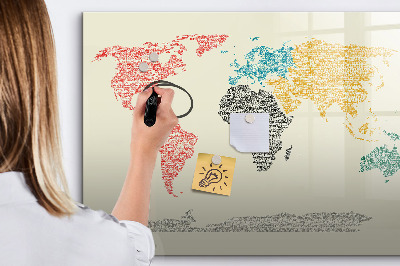 Magnetic writing board World map made of letters