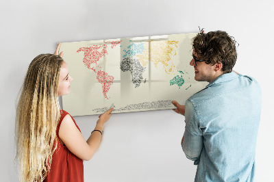 Magnetic writing board World map made of letters