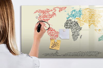 Magnetic writing board World map made of letters