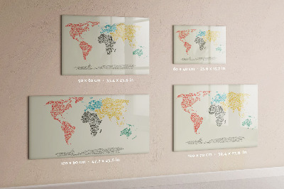 Magnetic writing board World map made of letters