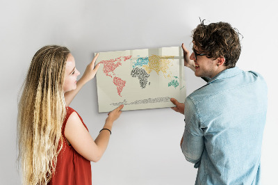 Magnetic writing board World map made of letters