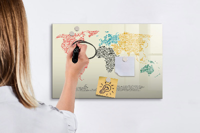 Magnetic writing board World map made of letters