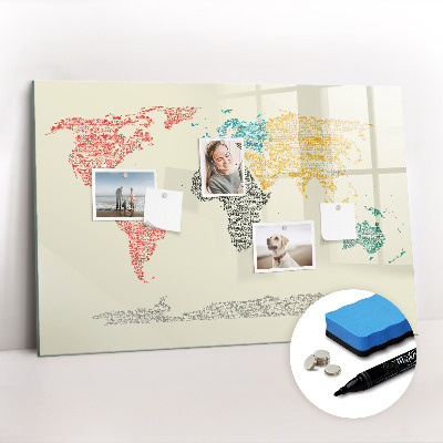 Magnetic writing board World map made of letters
