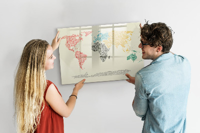 Magnetic writing board World map made of letters