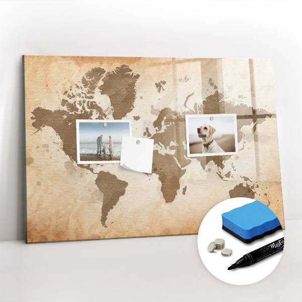 Magnetic board for writing Painted map of the world