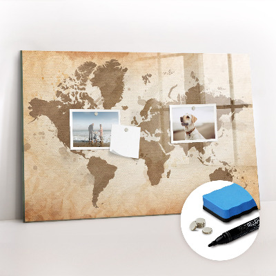 Magnetic board for writing Painted map of the world