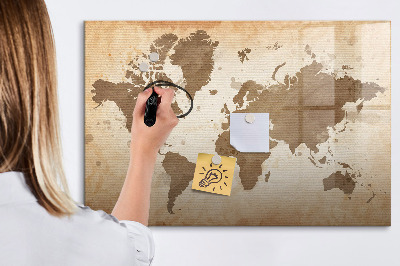 Magnetic board for writing Painted map of the world