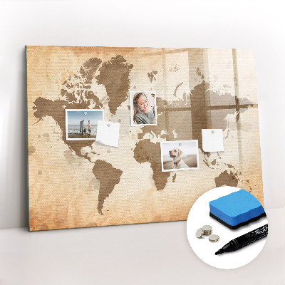Magnetic board for writing Painted map of the world