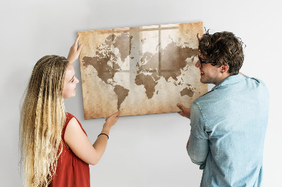Magnetic board for writing Painted map of the world