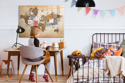 Magnetic board for writing Painted map of the world