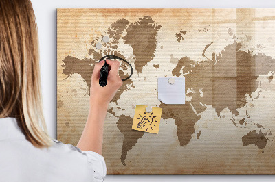 Magnetic board for writing Painted map of the world