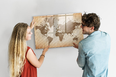 Magnetic board for writing Painted map of the world