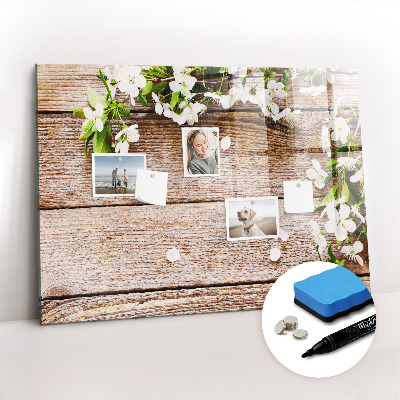 Magnetic board with marker Flowers on Wood