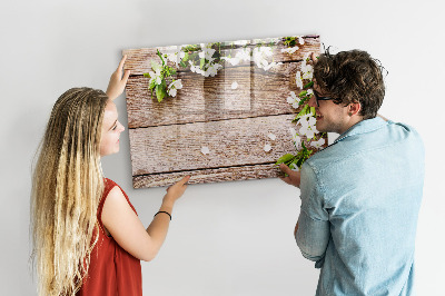 Magnetic board with marker Flowers on Wood