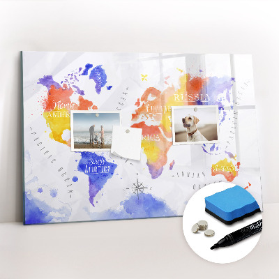 Magnetic erase board Watercolor world map