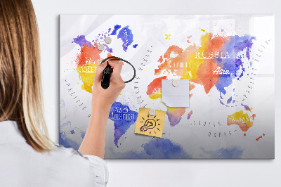 Magnetic erase board Watercolor world map