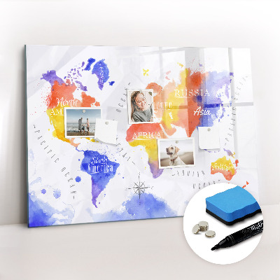 Magnetic erase board Watercolor world map