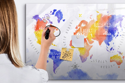 Magnetic erase board Watercolor world map