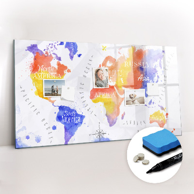 Magnetic erase board Watercolor world map