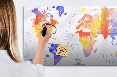 Magnetic erase board Watercolor world map