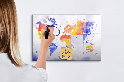 Magnetic erase board Watercolor world map