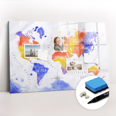 Magnetic erase board Watercolor world map