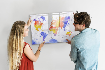 Magnetic erase board Watercolor world map