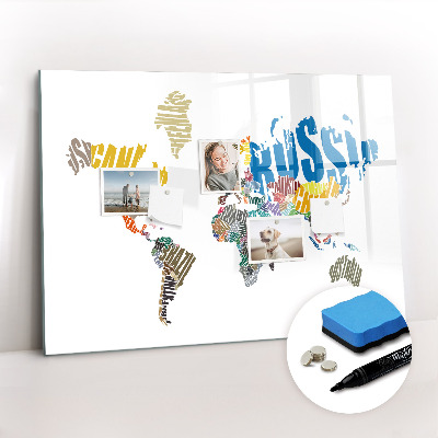 Magnetic board for drawing Text map of the world