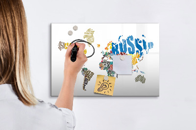 Magnetic board for drawing Text map of the world