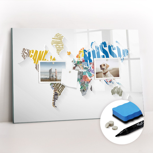 Magnetic board for drawing Text map of the world