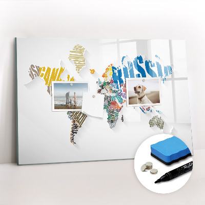 Magnetic board for drawing Text map of the world