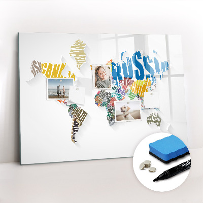 Magnetic board for drawing Text map of the world