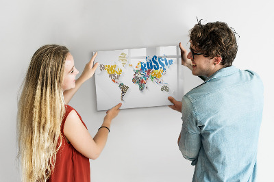 Magnetic board for drawing Text map of the world