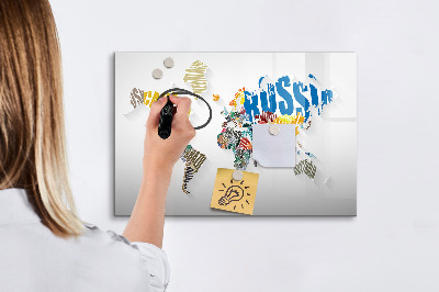 Magnetic board for drawing Text map of the world