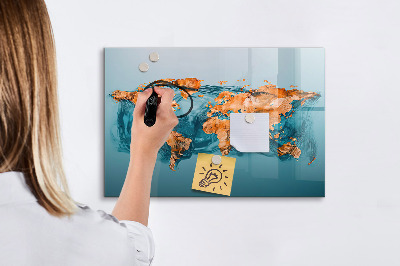 Magnetic writing board Abstract world map