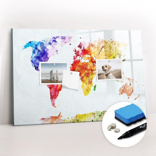Magnetic erase board Watercolor world map