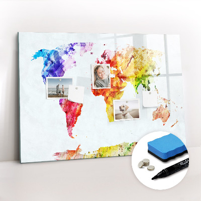 Magnetic erase board Watercolor world map