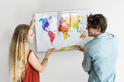 Magnetic erase board Watercolor world map