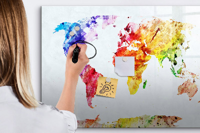 Magnetic erase board Watercolor world map