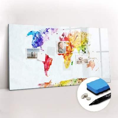 Magnetic erase board Watercolor world map