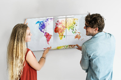 Magnetic erase board Watercolor world map