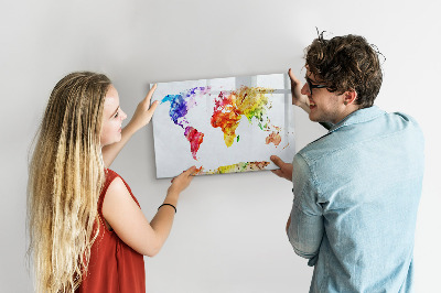 Magnetic erase board Watercolor world map