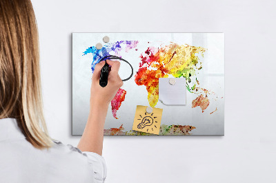 Magnetic erase board Watercolor world map