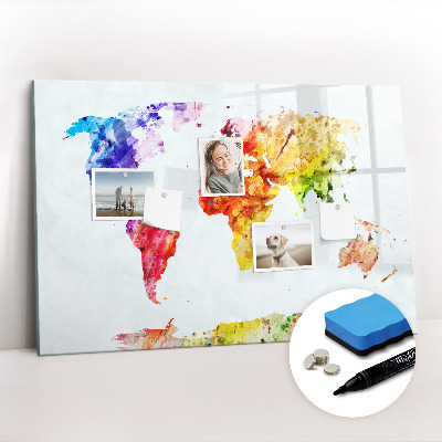 Magnetic board for writing Watercolor World Map