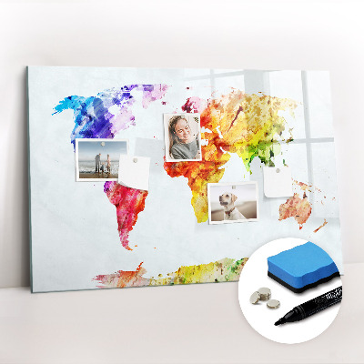 Magnetic erase board Watercolor world map