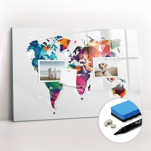 Magnetic writing board World map triangles