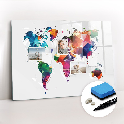 Magnetic writing board World map triangles