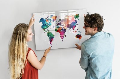 Magnetic writing board World map triangles